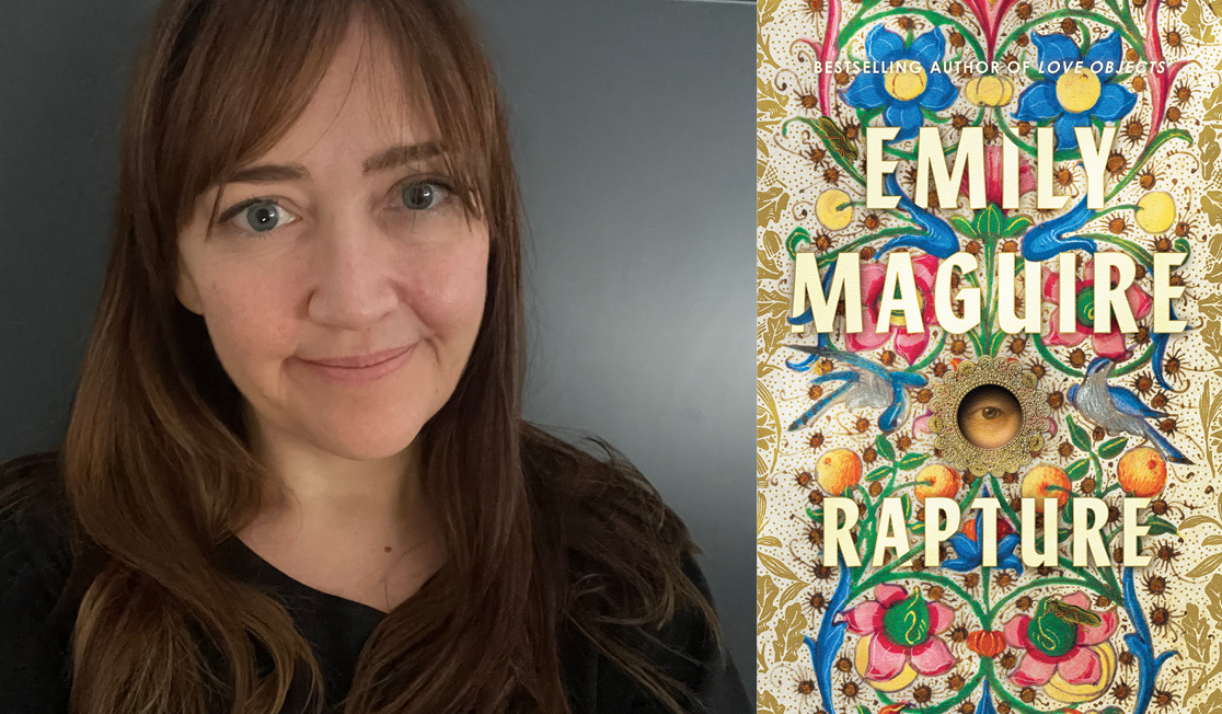 Emily Maguire wears a black top and stands in front of a grey wall. Emily has long brown hair with a fringe and is smiling.