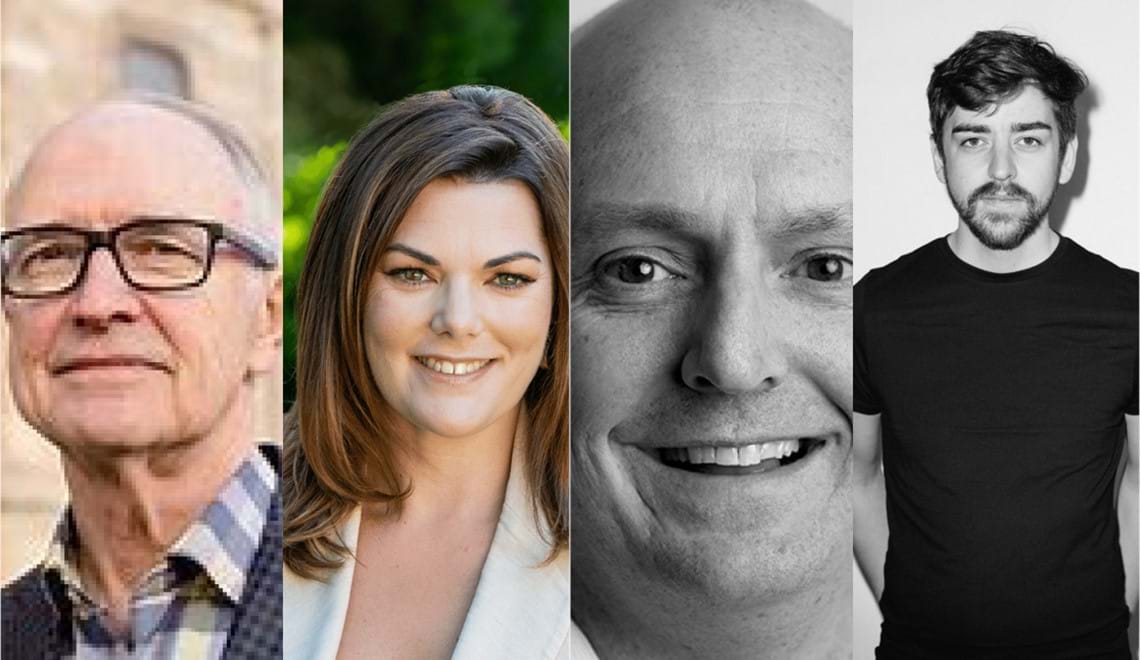 Four headshots of authors smiling.