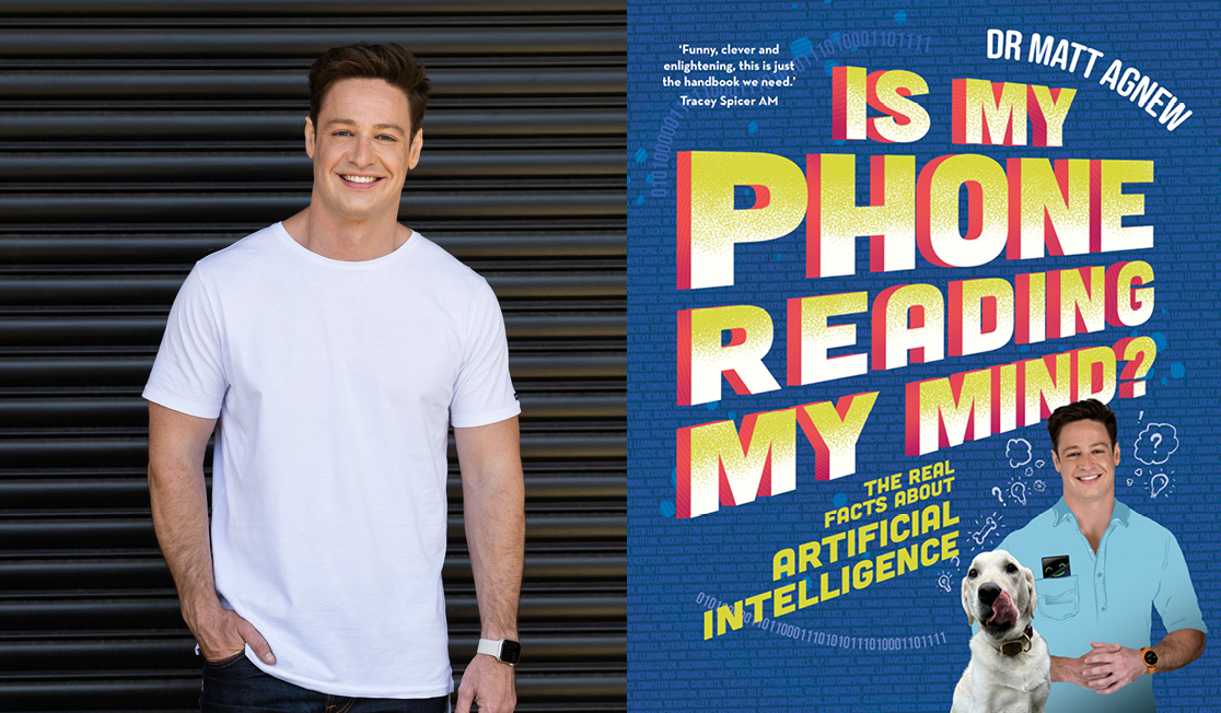 Dr Matt Agnew is wearing a white t-shirt and has one hand in their pocket. Matt has brown hair and is smiling.