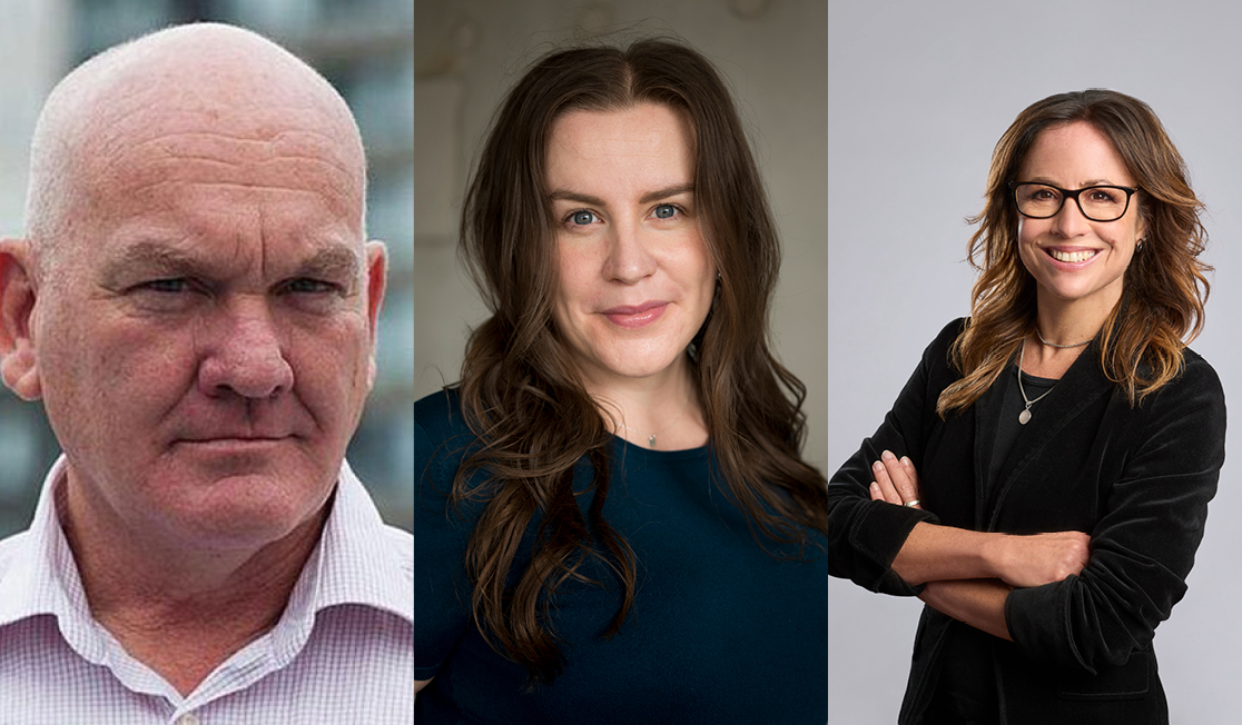 Headshots of three authors. They are smiling.
