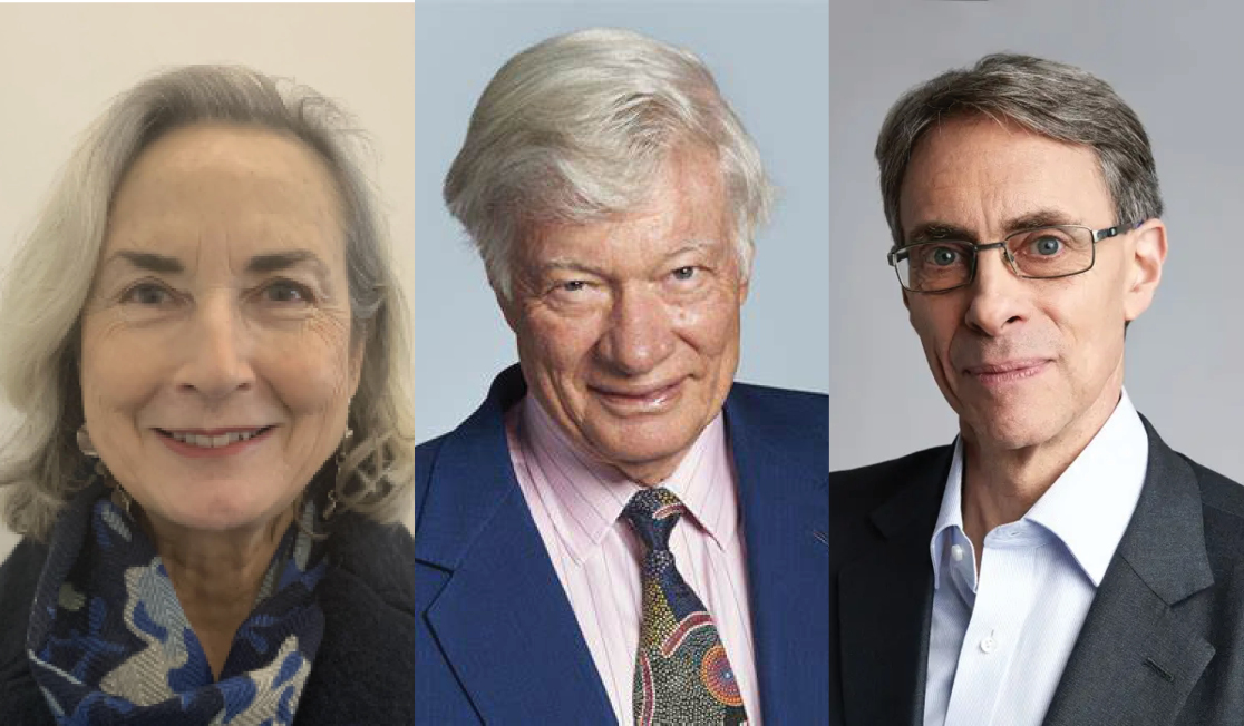 Three author headshots. All three authors are dressed formally and are smiling.