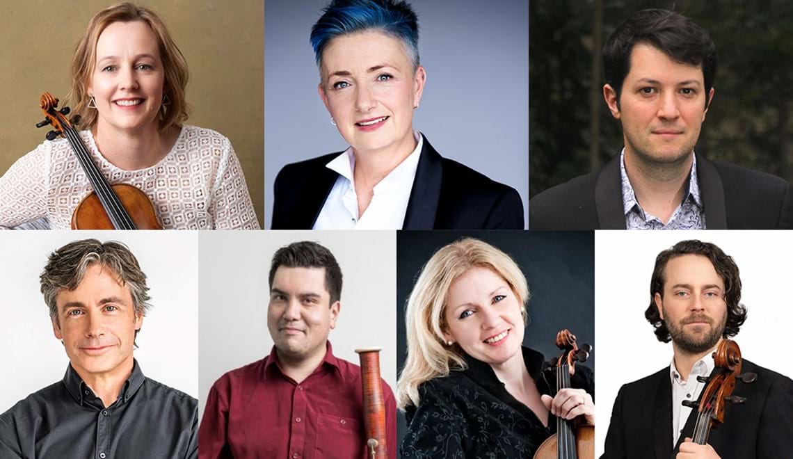 Headshots of seven musicians performing in Is this the gate?