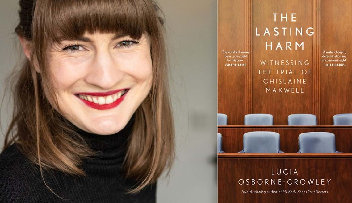 Lucis Osborne-Crowley wears a black skivvy and has shoulder length brown hair and a fringe. Lucia has red lipstick on and is smiling,